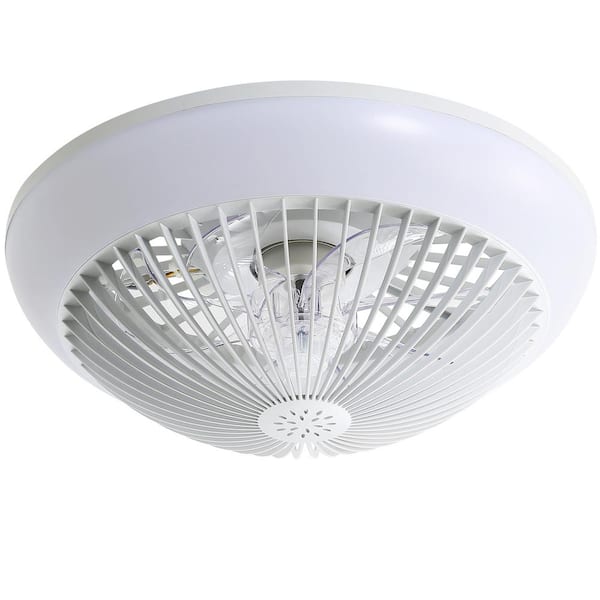 CACI Mall 15 in. Indoor White Caged Enclosed Low Profile Ceiling Fan with Integrated LED Light and Remote