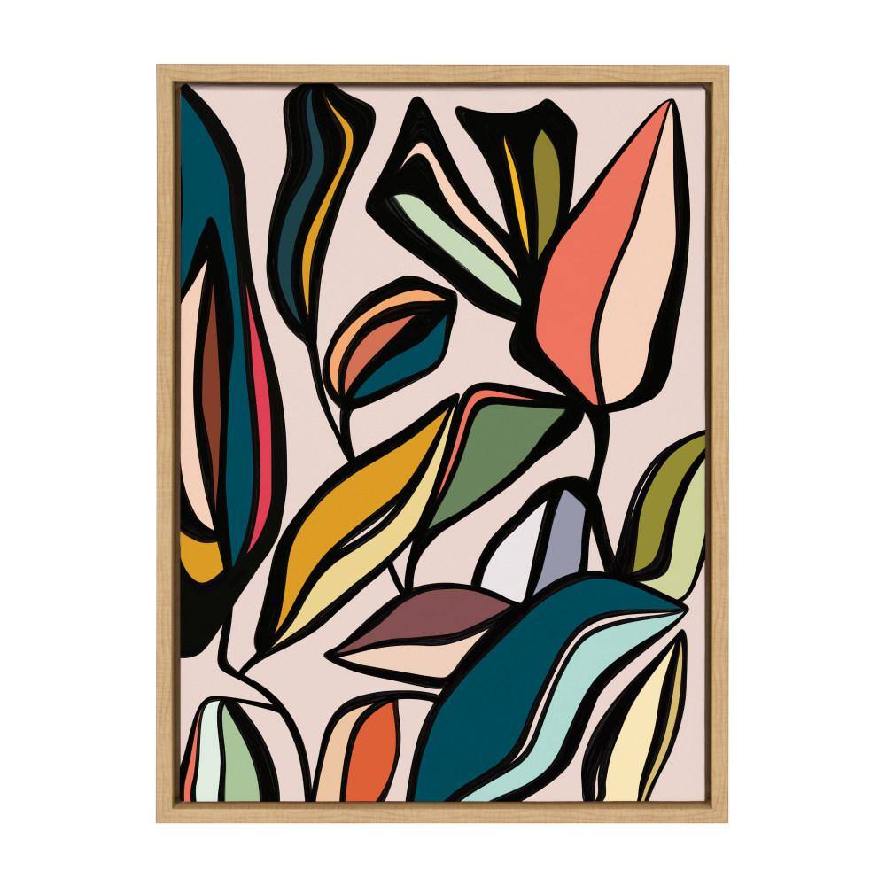 Colorful Abstract Ficus Leaves Canvas Wall Art, 18x24 Natural Frame