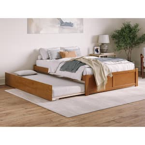 Concord Light Toffee Natural Bronze Solid Wood Frame Queen Platform Bed with Footboard and Twin XL Trundle