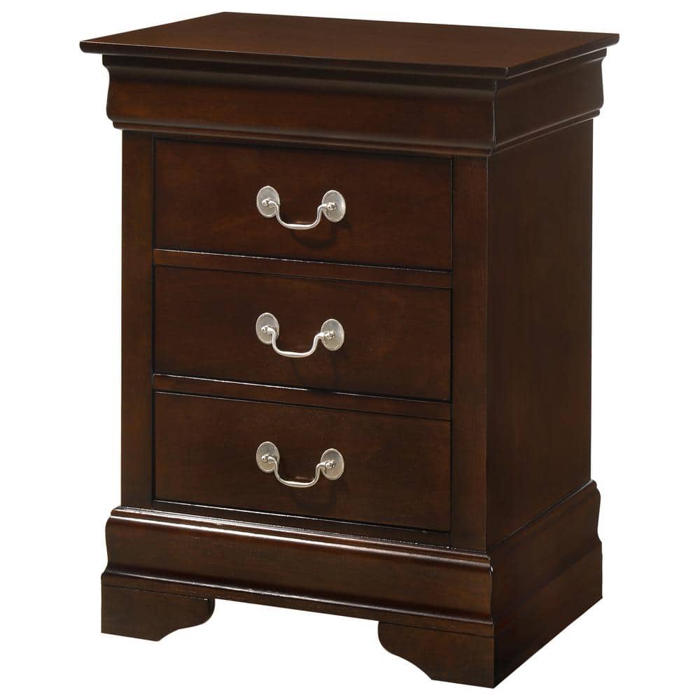 Louis Philippe Cappuccino 3-Drawer Solid Wood Nightstand