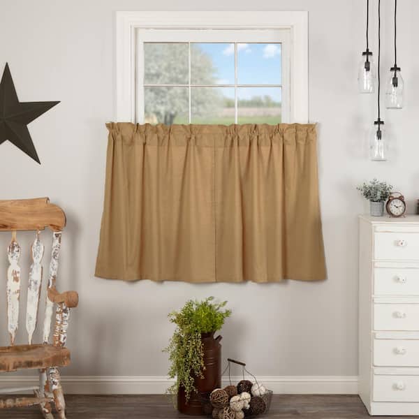 VHC BRANDS Simple Life Flax 36 in. W x 36 in. L Light Filtering Tier Window Panel in Khaki Pair