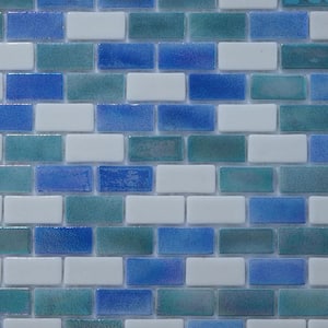 Glass Tile Love At First Sight 22.5 in. x 13.25 in. Blue and White Subway Glossy Glass Mosaic Tile (9.68 sq. ft./case)