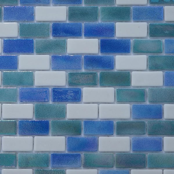 The Tile Doctor Glass Tile Love At First Sight 22.5 in. x 13.25 in. Blue and White Subway Glossy Glass Mosaic Tile (9.68 sq. ft./case)