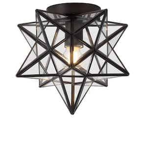 Stella 12 in. Oil Rubbed Bronze Moravian Star Flush Mount Light with Clear Glass Shade