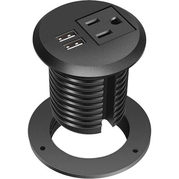 1-Outlet AC Desktop Power Grommet with 2-USB Ports and 6.56 ft. Cable Fire Resistant in Black