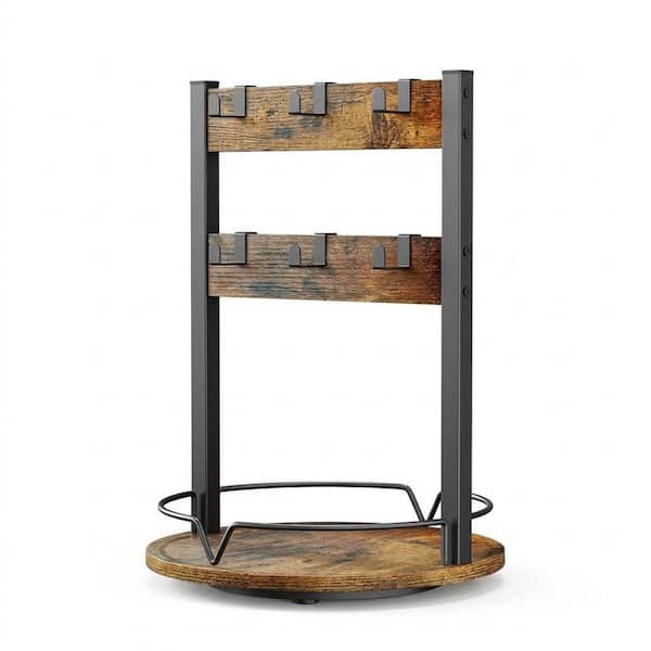 Wood Coffee Mug Tree Holder with 12 Hooks, Two-Tier Design and 360-Degree Rotating Storage Base