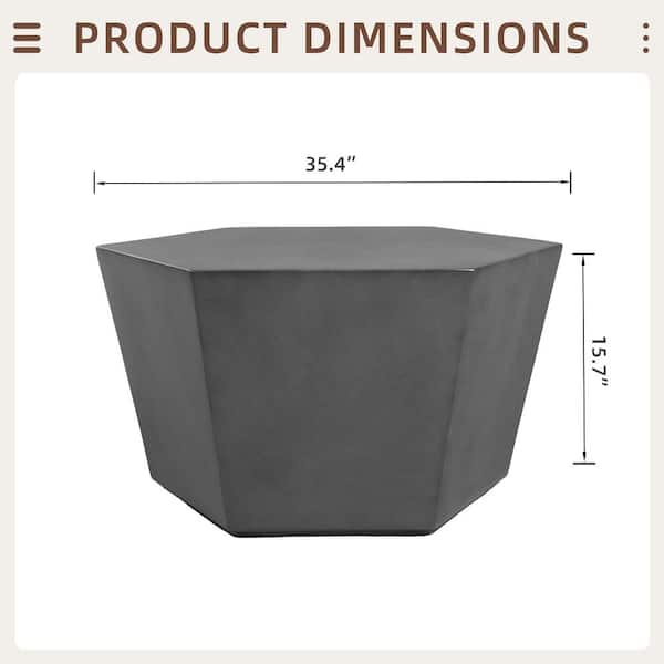 35 in. Outdoor Magnesium Oxide Hexagonal Dark Gray Coffee Table, Patio Side Table