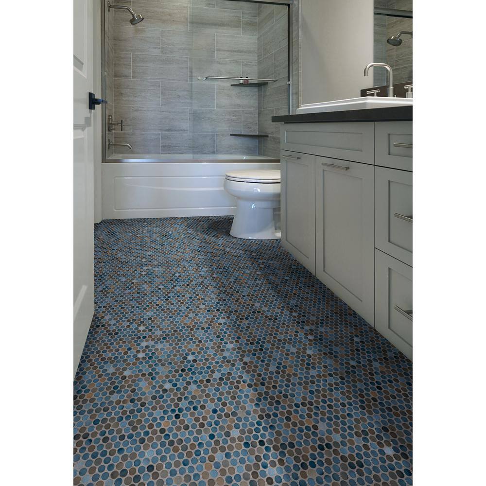 Azul Glossy Penny Round Porcelain Mosaic Tile 12" x 13"