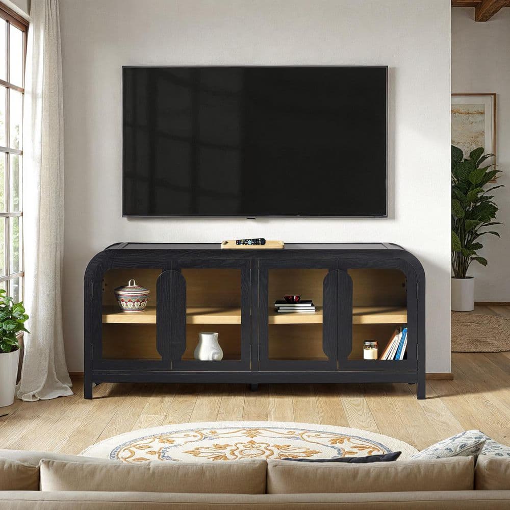 Chantelle Black Modern Curved Easy Assembly TV Stand Fits TV's up to 70 in.