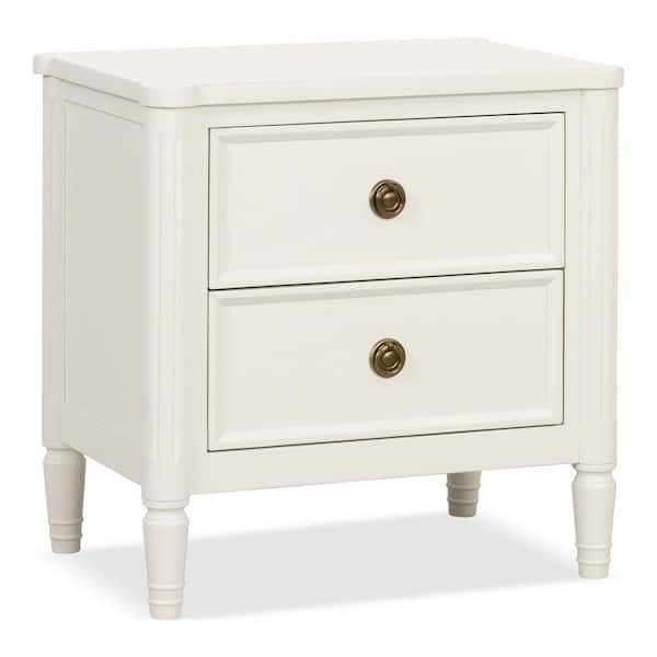 Whitfield Modern French White 2 Drawer 26 in, W Nightstand With USB Charging Ports