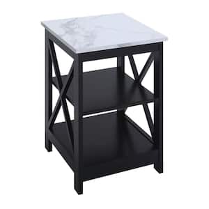 Oxford 15.75 in. Black Square White Faux Marble Top End Table with Shelves