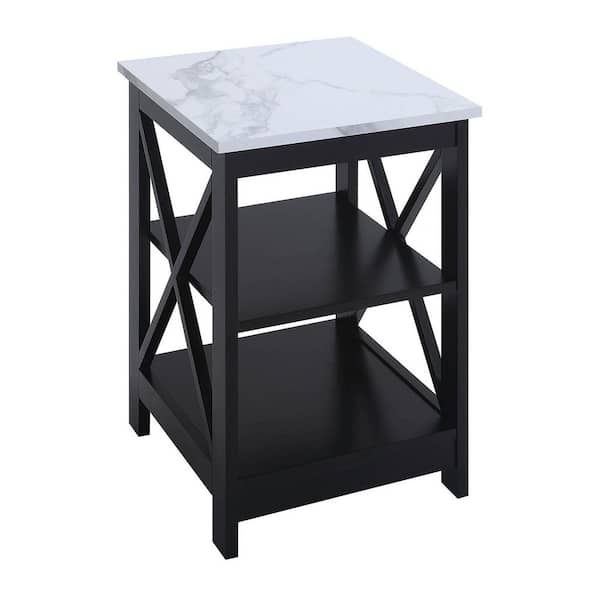 Convenience Concepts Oxford 15.75 in. Black Square White Faux Marble Top End Table with Shelves