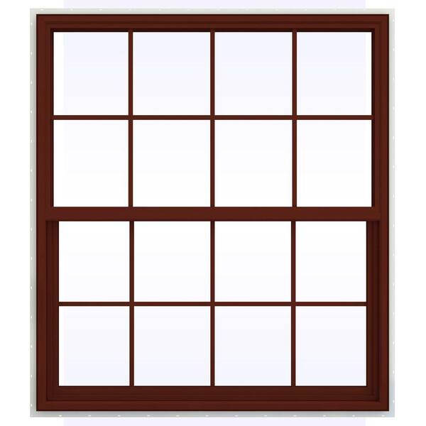 JELD-WEN 47.5 in. x 47.5 in. V-4500 Series Single Hung Vinyl Window with Grids - Red