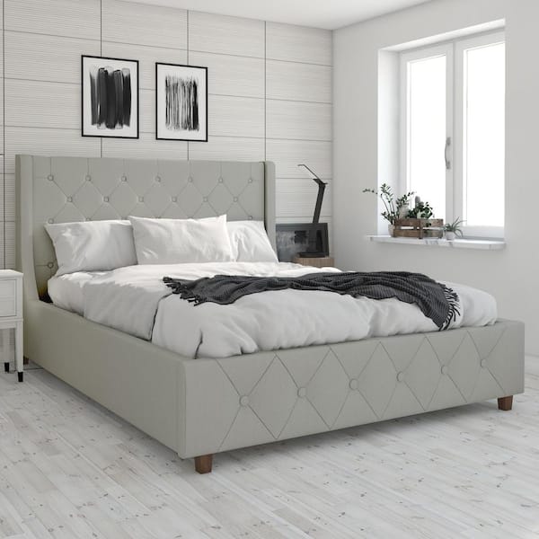 CosmoLiving by Cosmopolitan Mercer Light Gray Linen Queen Upholstered Bed