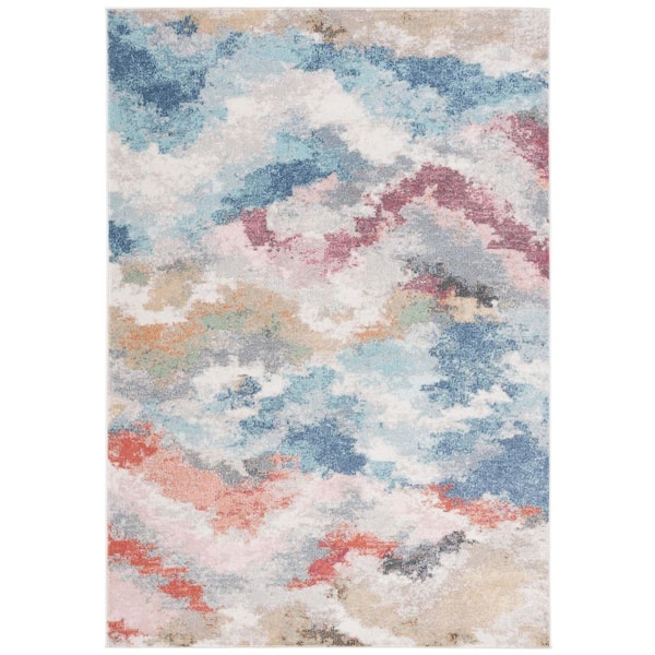 Phoenix 9 ft. x 12 ft. Ivory/Blue Rust Abstract Wavy Area Rug
