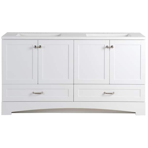 Glacier Bay Lancaster 60.25 in. W x 18.75 in. D Bath Vanity in White with Cultured Marble Vanity Top in White with Integrated Sinks