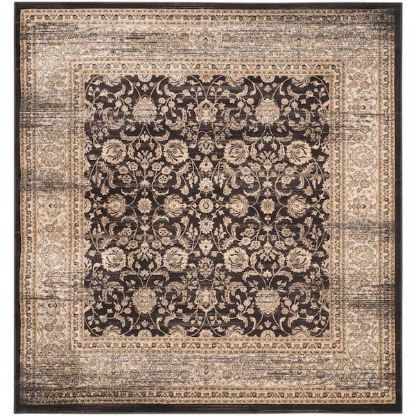 SAFAVIEH Vintage Black/Ivory 7 ft. x 7 ft. Square Geometric Border Floral Area Rug