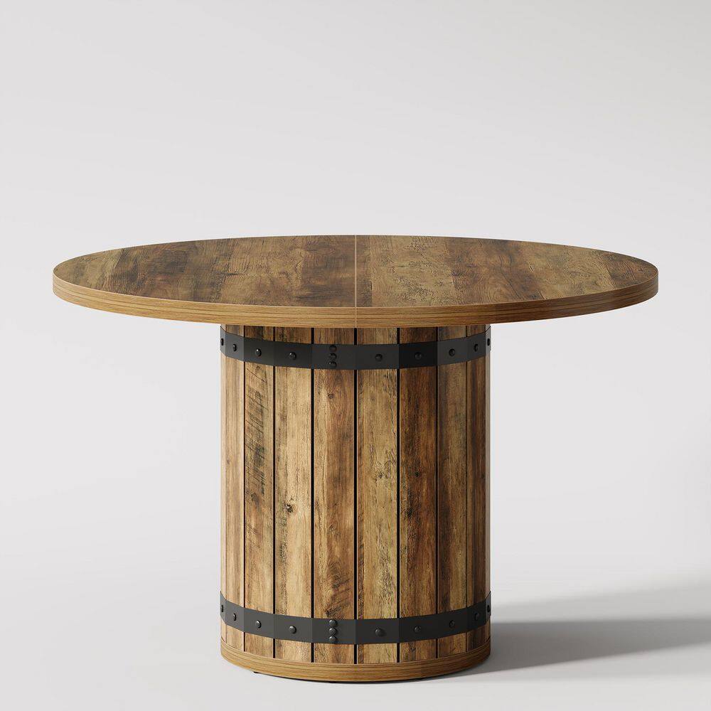 Roesler Brown Wood Round Dining Table, Farmhouse Industrial Pedestal Dining Table for 4 price history on PriceWatchPro