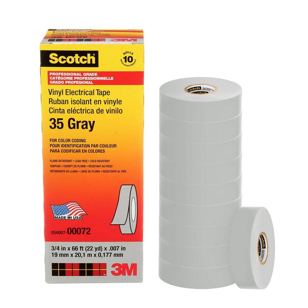 Gray 1/2 in x 20 ft Scotch® Vinyl Color Coding Electrical Tape 35 