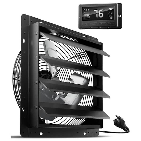 14 in. Wall Mounted Attic Fan with Thermostat, Shutter Exhaust Fan with Temperature Humidity Controller and EC Motor