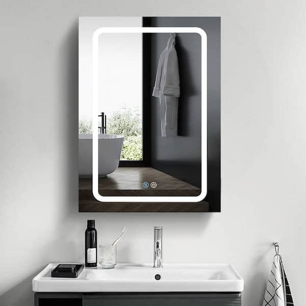 Unbranded 20 in. W x 30 in. H Rectangular Aluminum Medicine Cabinet with Mirror With Lighted Mirror White (Left Open)