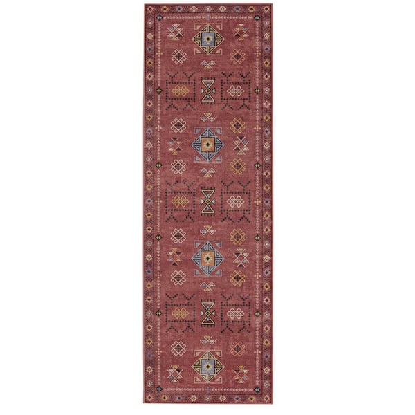 Park Aubrey Red and Cream 2.6 ft. x 8 ft. Traditional Woven Distressed Polyester Rectangle Indoor Accent Area Runner Rug