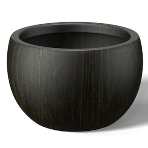 15 in. Large Bronzed Black Concrete Round Planter / Pot with Drainage holes