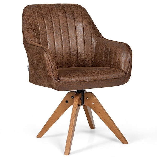 Costway 24 in. Mid-Century Modern Brown Fabric Swivel Arm Chair