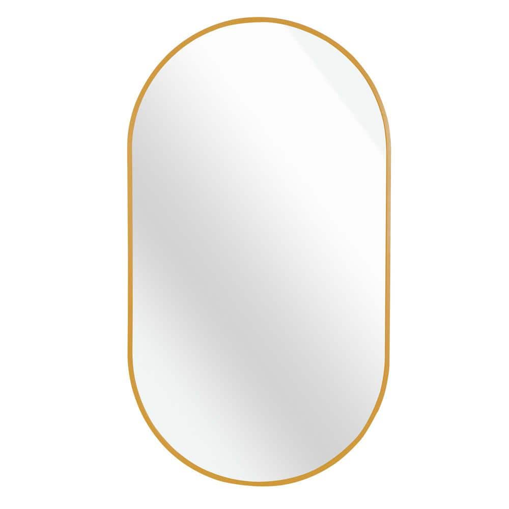 20 in. W x 28 in. H Oval Brush Gold Aluminum Framed Wall Mount Mirror Corne
