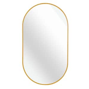 20 in. W x 28 in. H Oval Brush Gold Aluminum Framed Wall Mount Mirror Corner Bathroom Vanity Mirror
