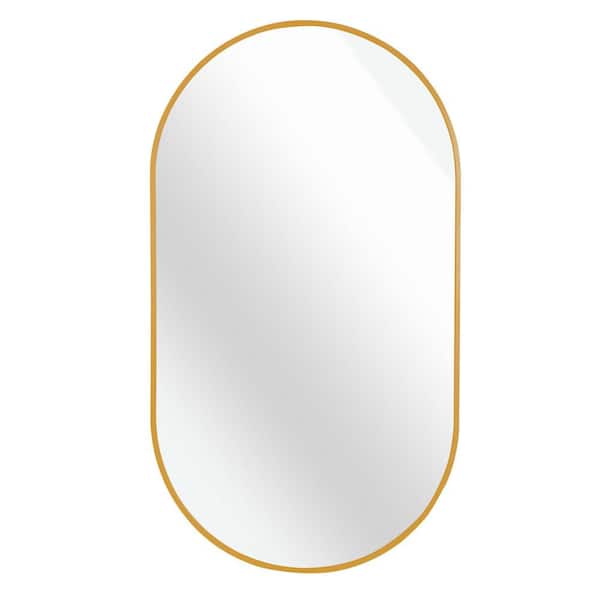 Unbranded 20 in. W x 28 in. H Oval Brush Gold Aluminum Framed Wall Mount Mirror Corner Bathroom Vanity Mirror