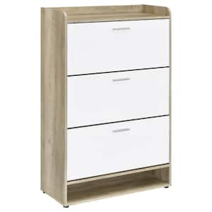 49.75 in. H x 31.5 in. W White, Brown and Silver Wood Shoe Storage Cabinet