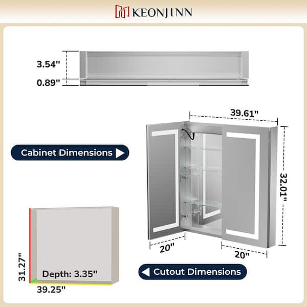 KeonJinn 40 in. W x 32 in. H Rectangular Aluminum Surface Mount