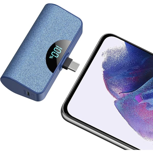 Etokfoks Mini Portable Charger USB-C Power Bank 5200mAh Ultra Compact LCD Display Battery Pack Backup Charger in Dark Blue