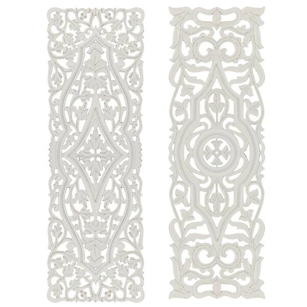 Litton Lane Large White Handcarved Rectangular Carved Wood Wall Decor Panels 16 In X 48 Set Of 2 31886 - Large White Carved Wood Wall Decor Litton Lane Large White Handcarved Rectangular Carved Wood Wall Decor Panels 16 In X 48 Set Of 2 31886 - Large White Carved Wood Wall Decor