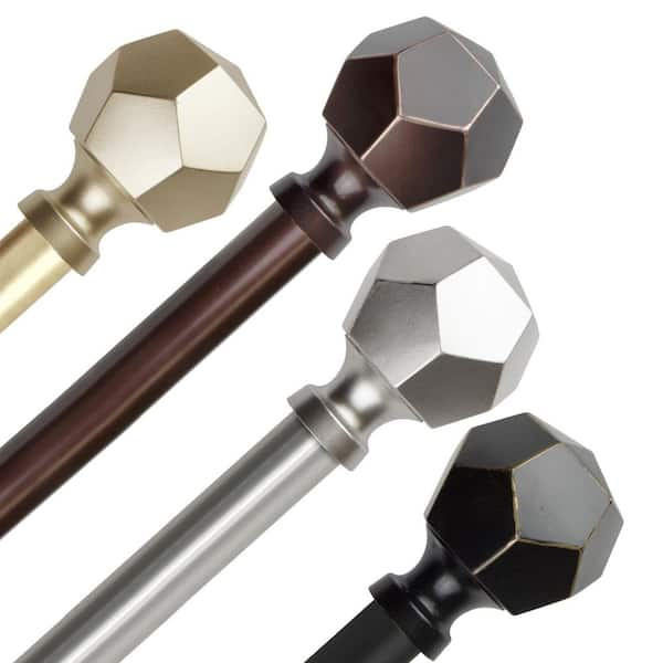 EMOH Adjustable 28-48 in. Single curtain rod 1 in. Dia in Black with Drey Finials