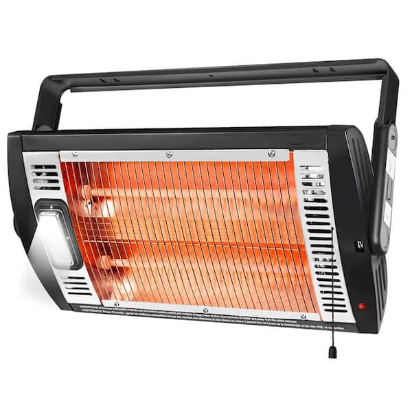 1500W/750W Indoor/Outdoor Ceiling Mount Quartz Radiant Heater with Halogen Work Light and 90° Rotation