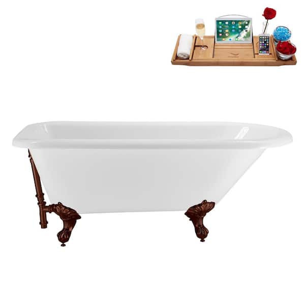 62 in. x 29 in. Acrylic Clawfoot Soaking Bathtub in Glossy White with Matte Oil Rubbed Bronze Drain and Clawfeet