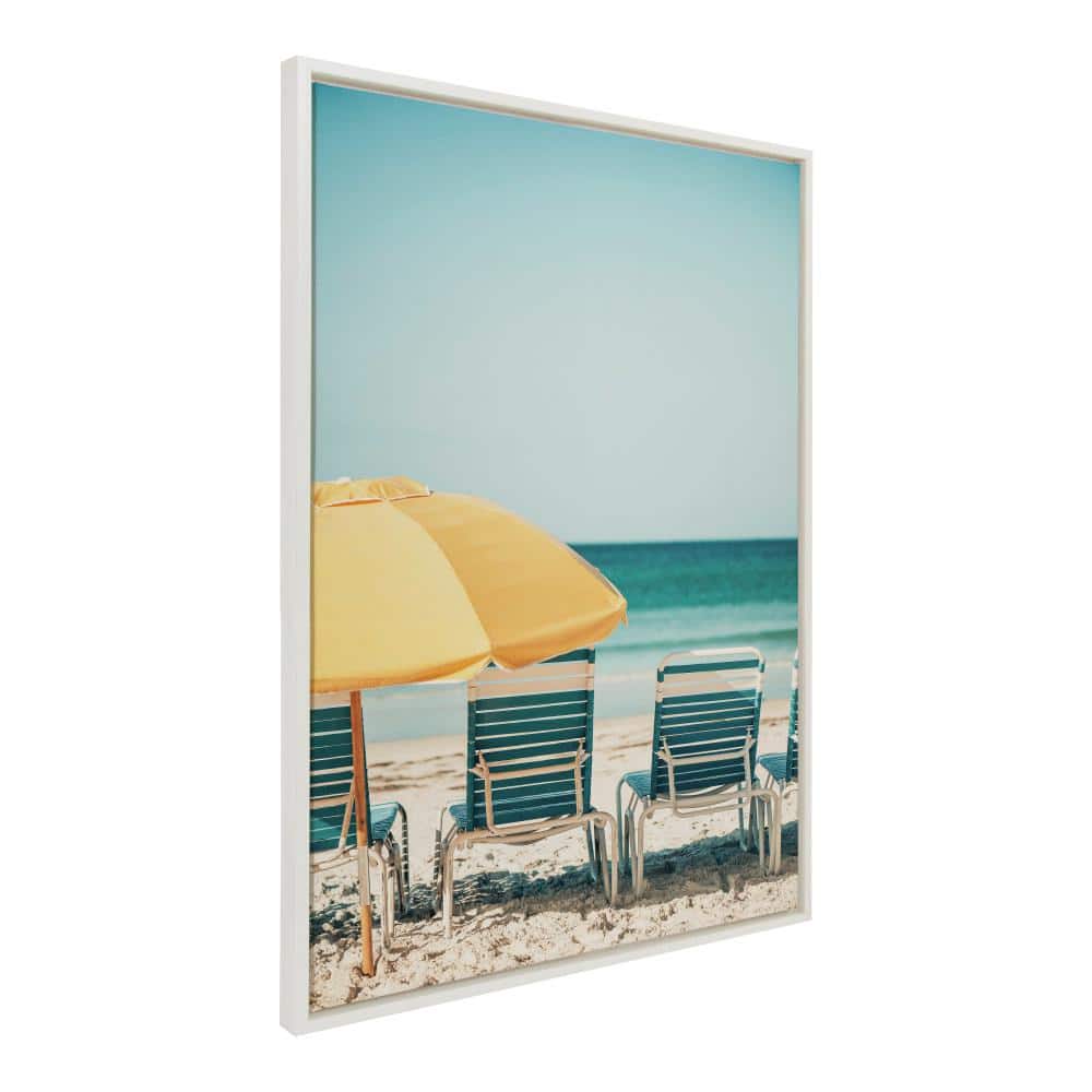 Sylvie Yellow Umbrella Coastal Framed Canvas Art, 28"x38"