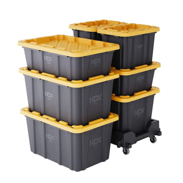 14 Gal Black/Yellow Lid and 27 Gal Taxi/Black/Yellow & 9 Gal Clear/Yellow Lid Storage Tote Combo