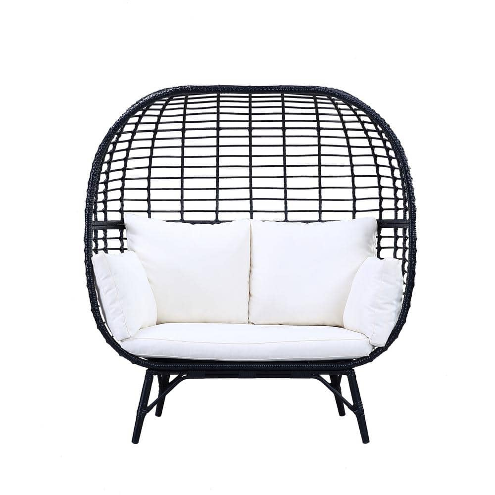 Acme Furniture Penelope Cream Fabric and Black Finish Resin Wicker