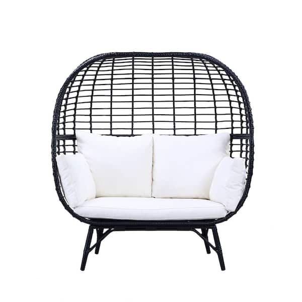 Acme Furniture Penelope Cream Fabric and Black Finish Resin Wicker, Upholstered, Metal Removable Cushions Set of 1-Chairs
