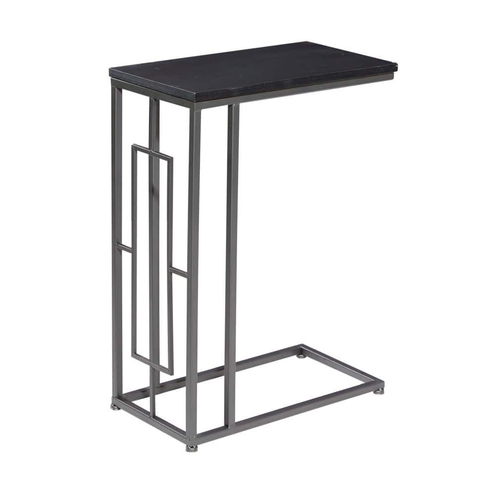 Litton Lane 10 In. Black C-shaped Large Rectangle Wood End Table With 