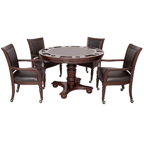 1 Game Table Set In Walnut Finish, Round Game Table And Chairs