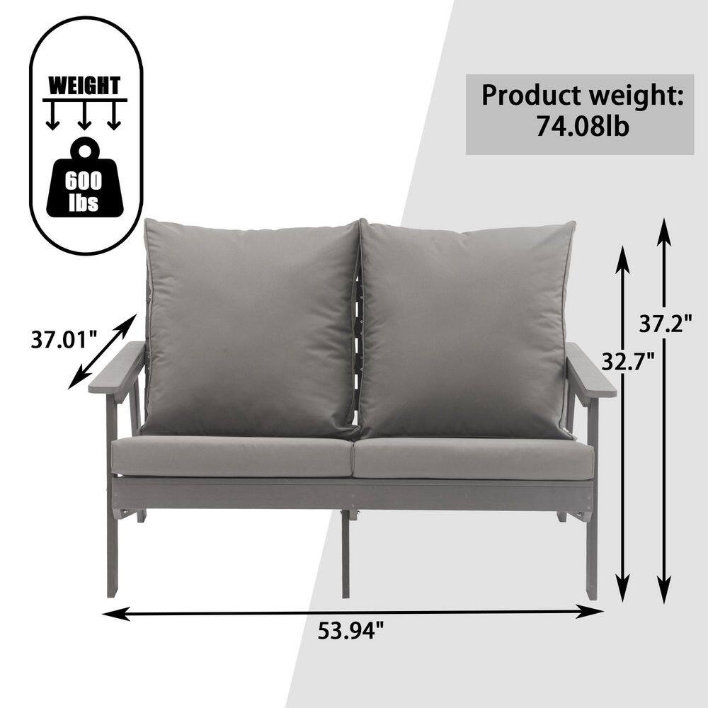 Gray Outdoor Loveseat with Cushions and Metal Frame