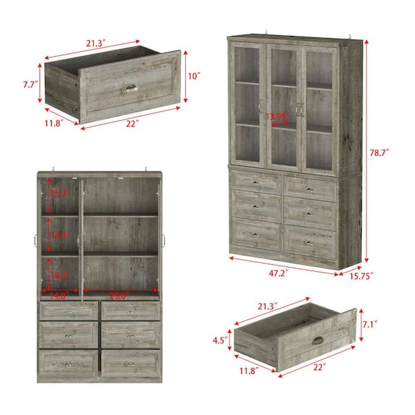 FUFU&GAGA Antique Oak Finish 78.7 in. Accent Storage Cabinet with