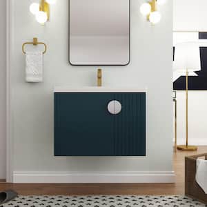 Modern 28 in. W. x 18.5 in. D x 20.7 in. H Single Sink Floating Bath Vanity in Green with White Ceramic Top