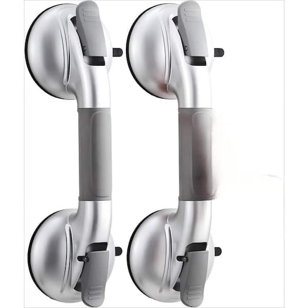 15 in. Shower Grab Bar with Upgraded Rubber Suction Cups, Shower Handles for Elderly, Silver (2-Pack)