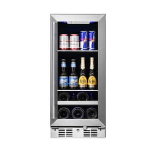 Signature 15 in. 48 Can and 7 Bottle Stainless Steel Single Door Single Zone Built-In Beverage and Wine Cooler