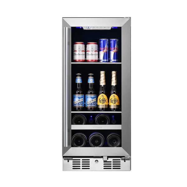 TITAN Signature 15 in. 48 Can and 7 Bottle Stainless Steel Single Door Single Zone Built-In Beverage and Wine Cooler
